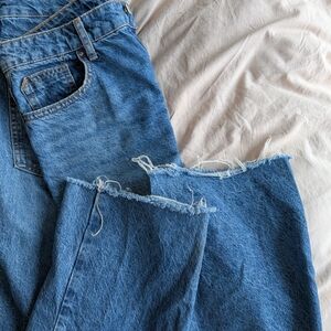 Zara Blue Wideleg Jeans with Distressed Look